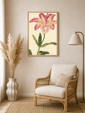 Pink Lily Botanical Wall Art Print - wood framed poster