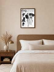 Black and White Dog Definition Wall Art Print - dark wood framed