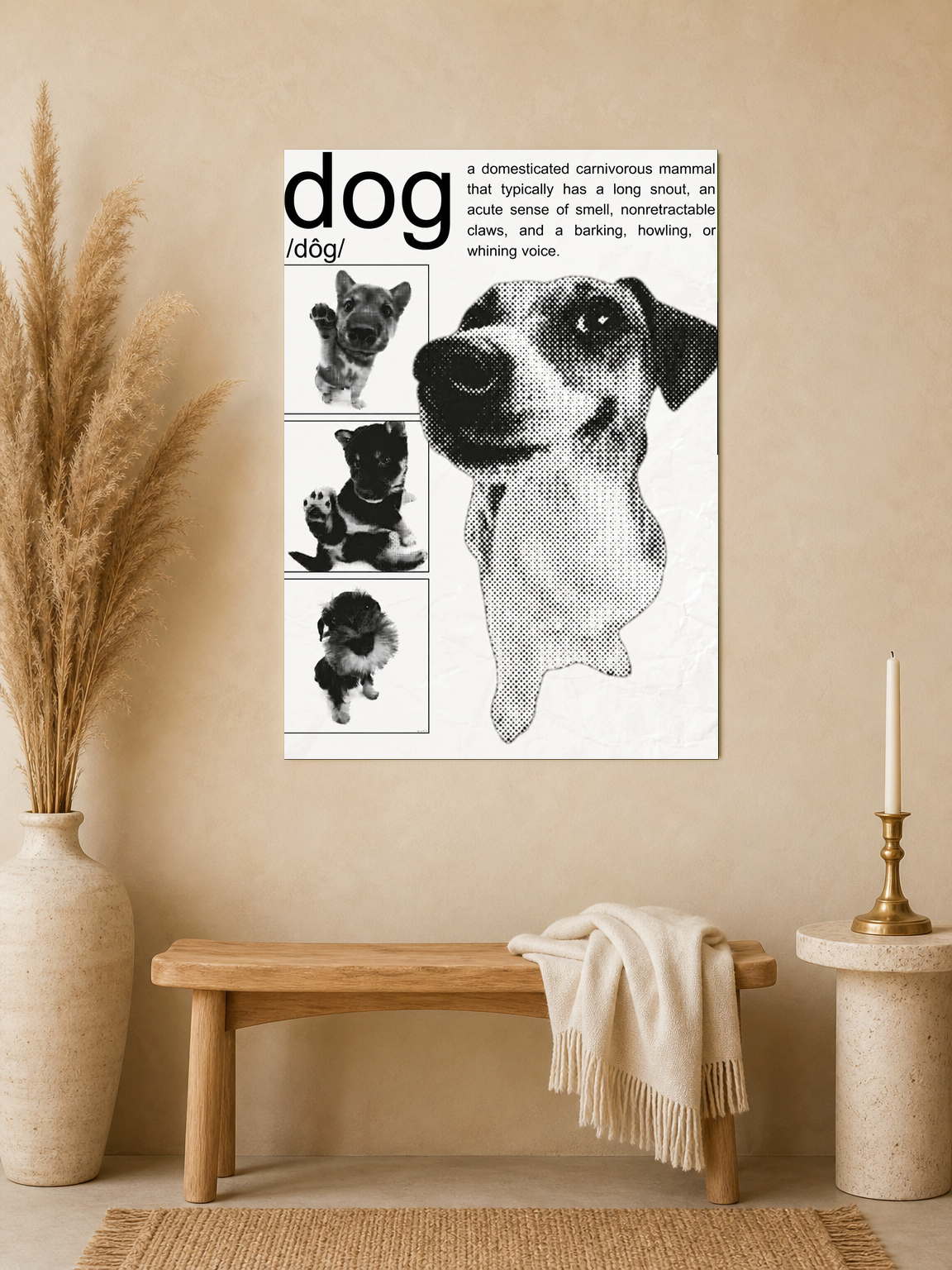 Black and White Dog Definition Wall Art Print - unframed mockup