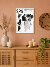 Black and White Dog Definition Wall Art Print - white framed
