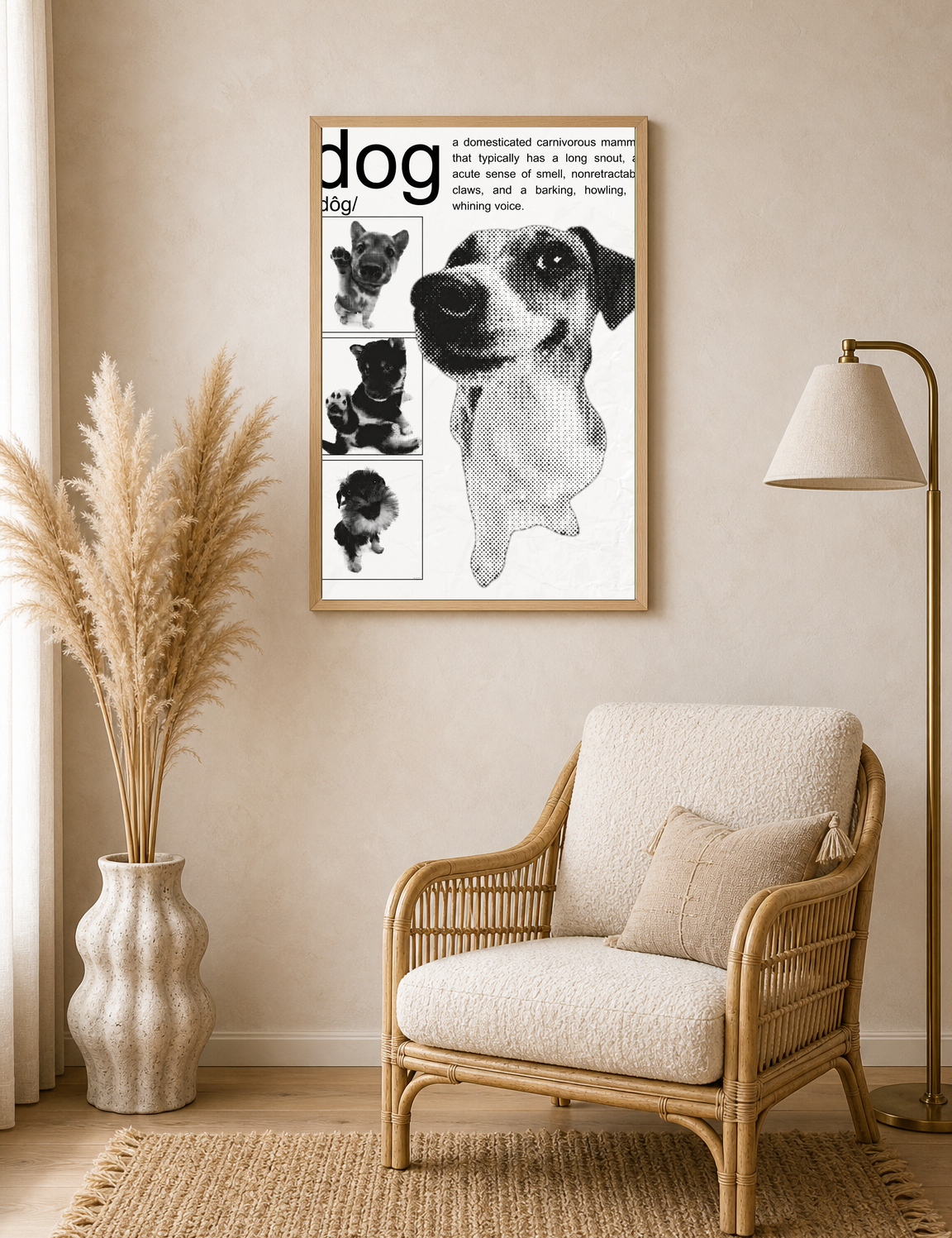 Black and White Dog Definition Wall Art Print - wood framed poster