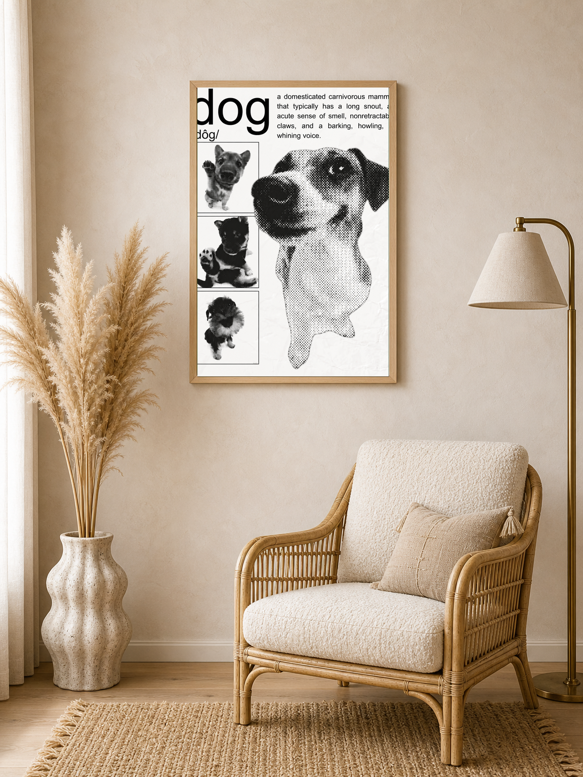 Black and White Dog Definition Wall Art Print - wood framed poster