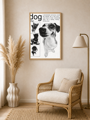 Black and White Dog Definition Wall Art Print - wood framed poster