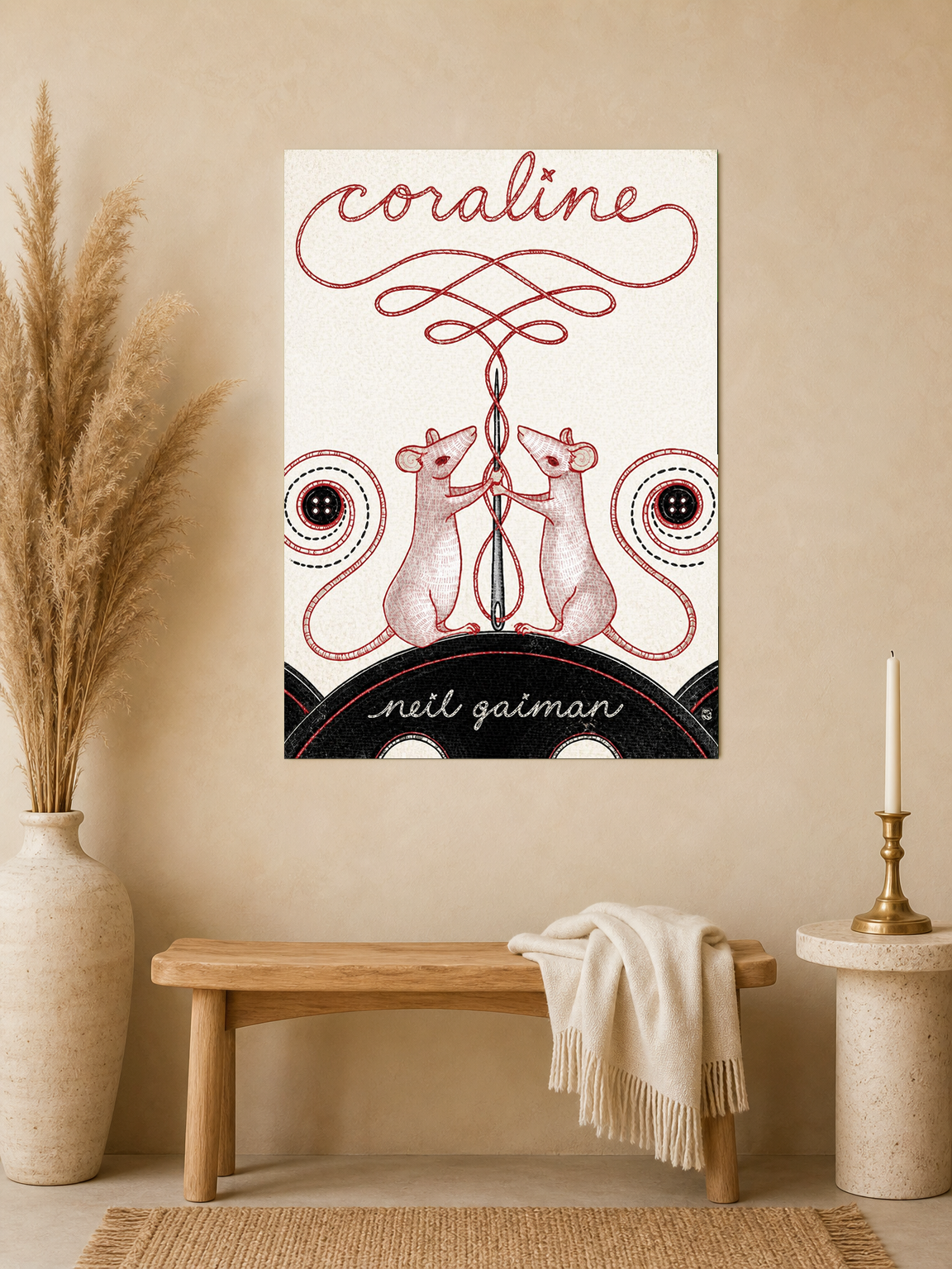 Coraline Inspired Mice Illustration Wall Art Print - unframed mockup