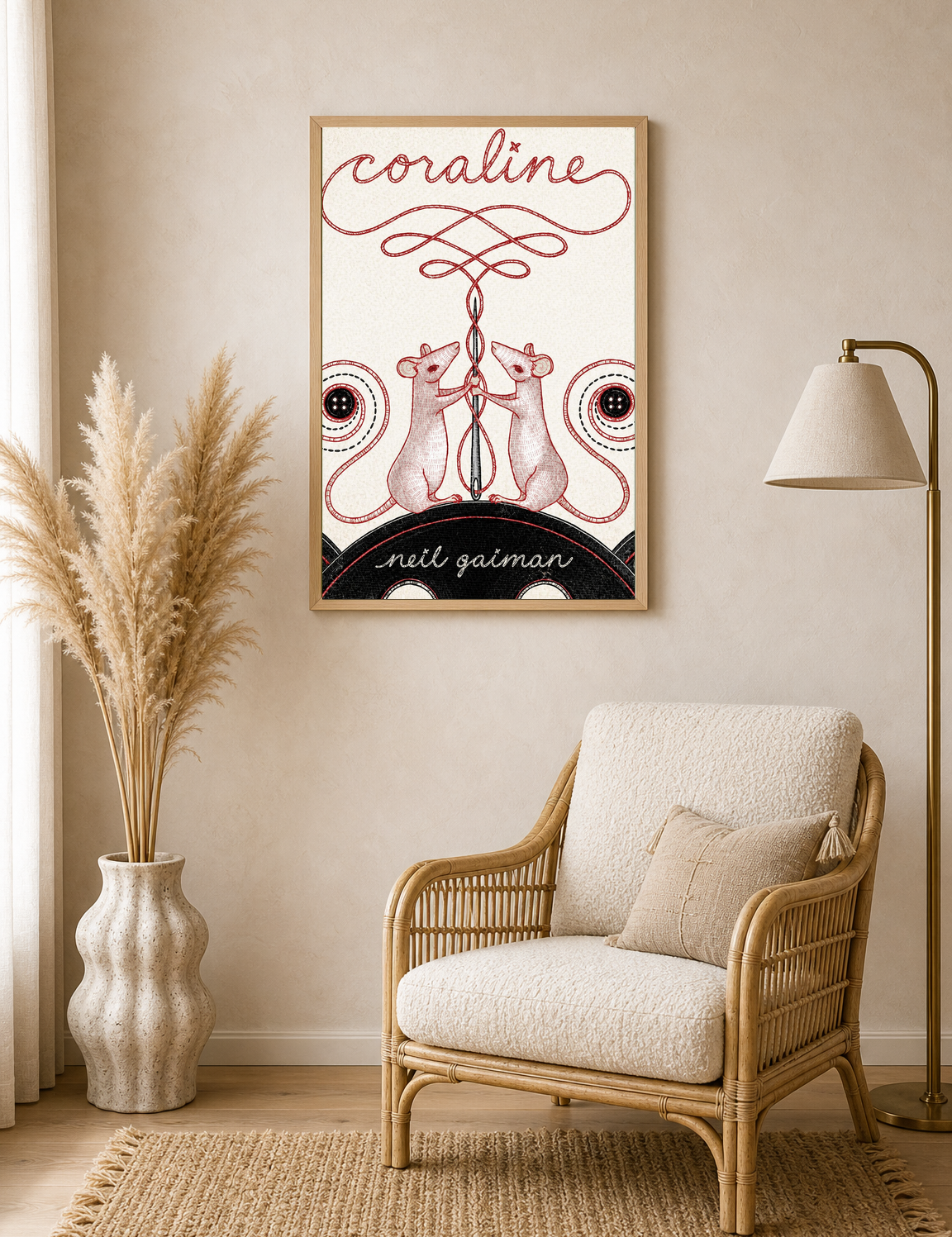 Coraline Inspired Mice Illustration Wall Art Print - wood framed poster