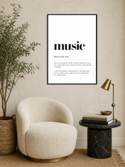 Minimalist Music Definition Wall Art Print - black framed