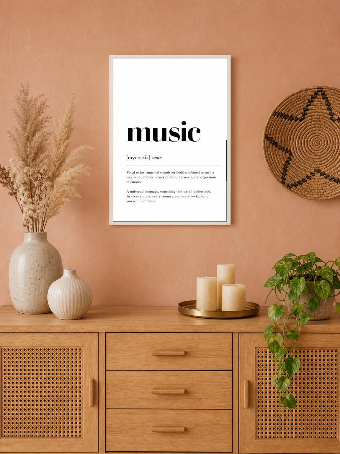 Minimalist Music Definition Wall Art Print - white framed