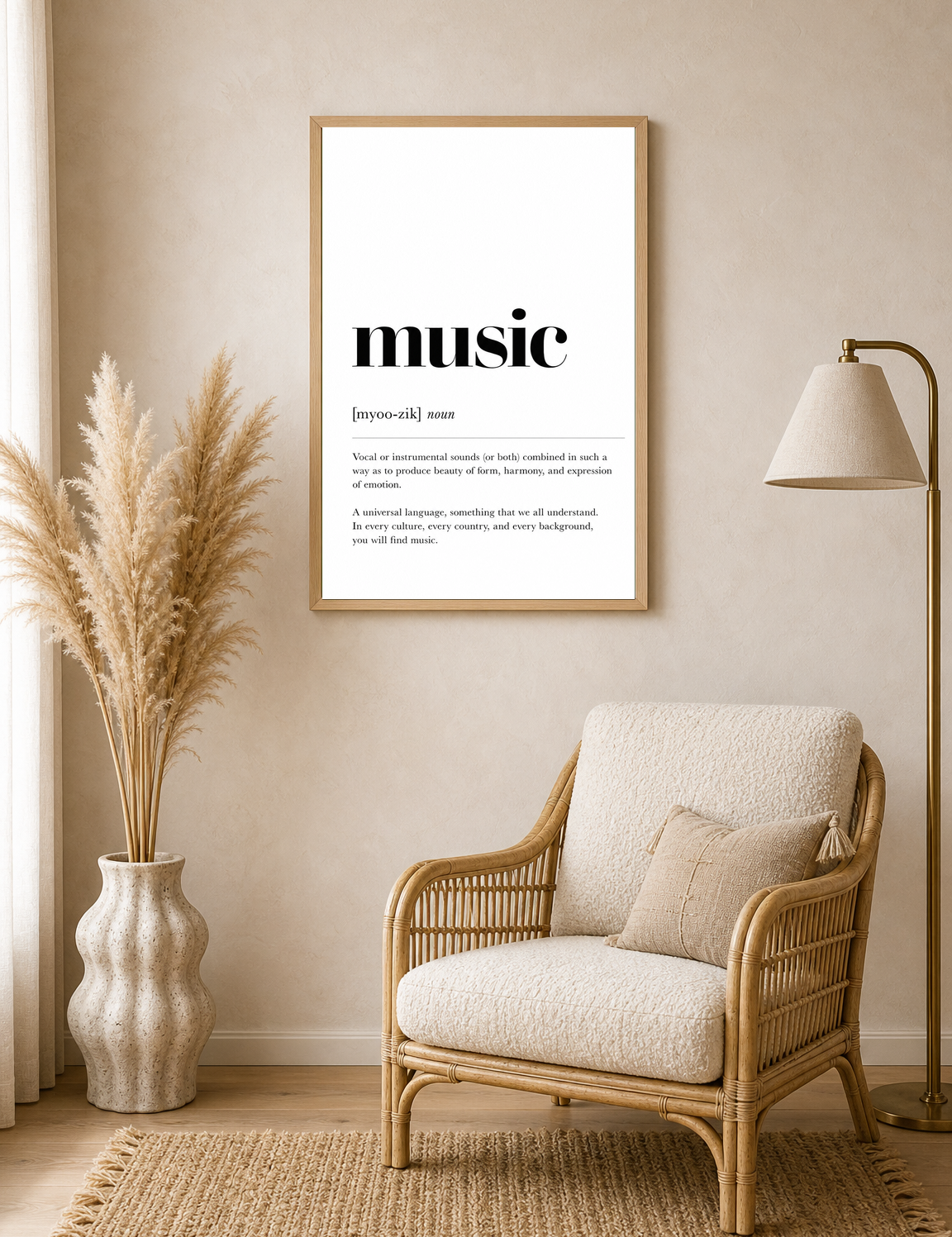 Minimalist Music Definition Wall Art Print - wood framed poster