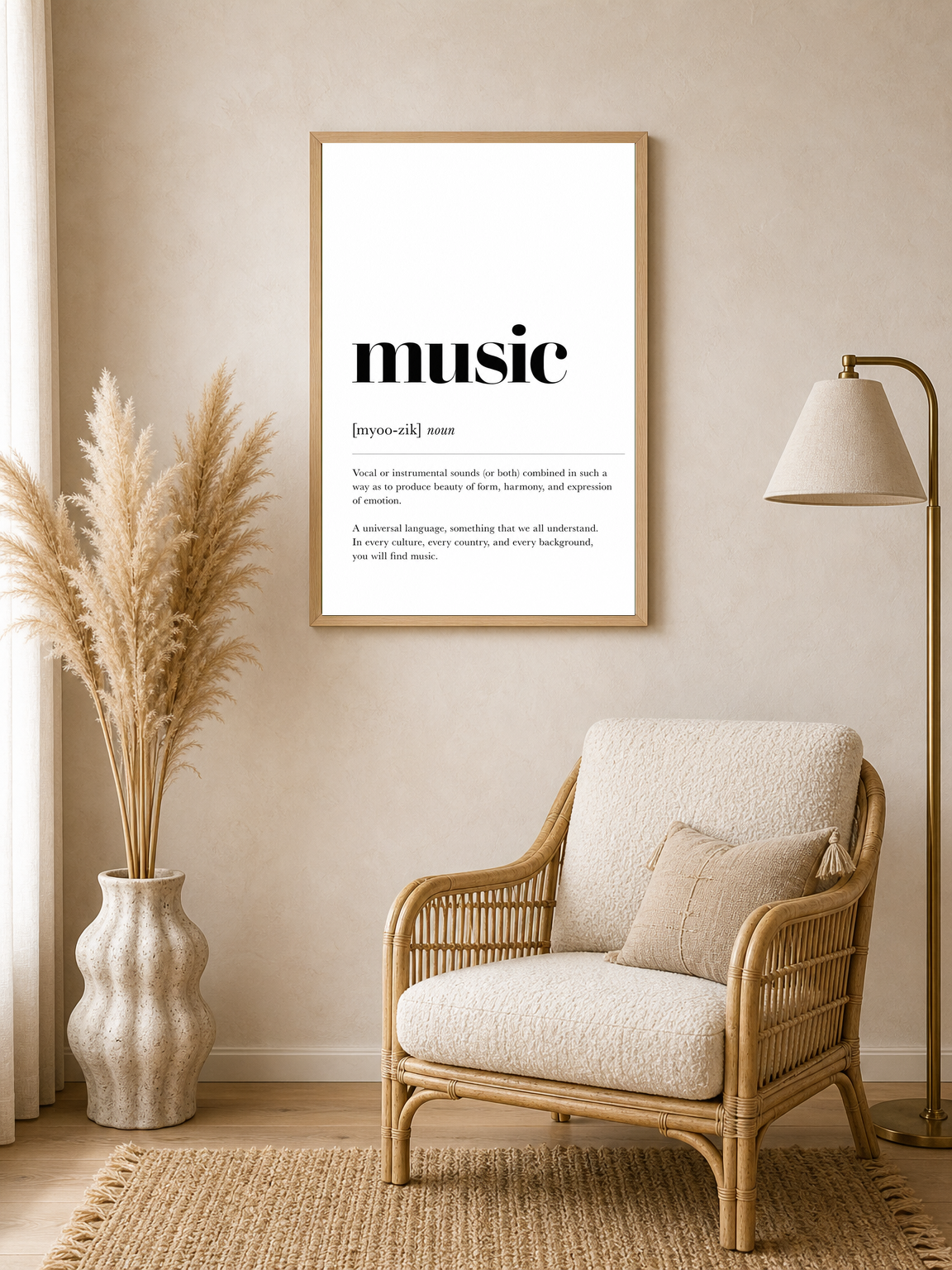 Minimalist Music Definition Wall Art Print - wood framed poster