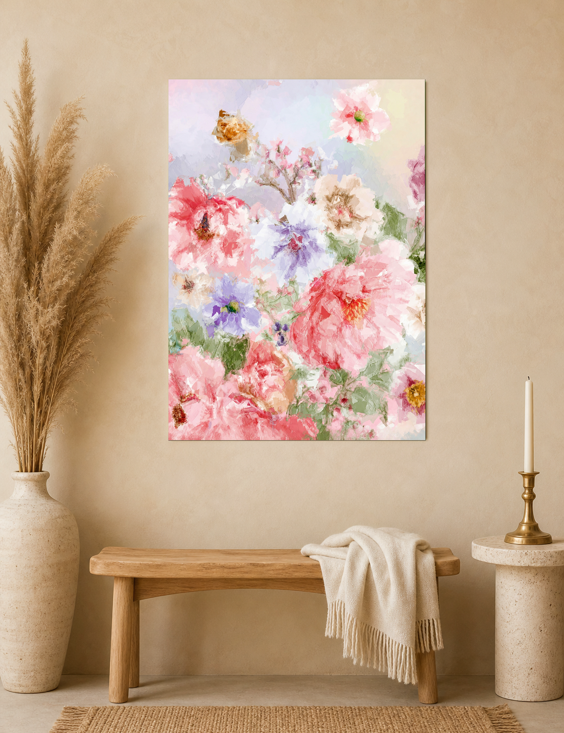 Pastel Floral Garden Wall Art Print - unframed mockup