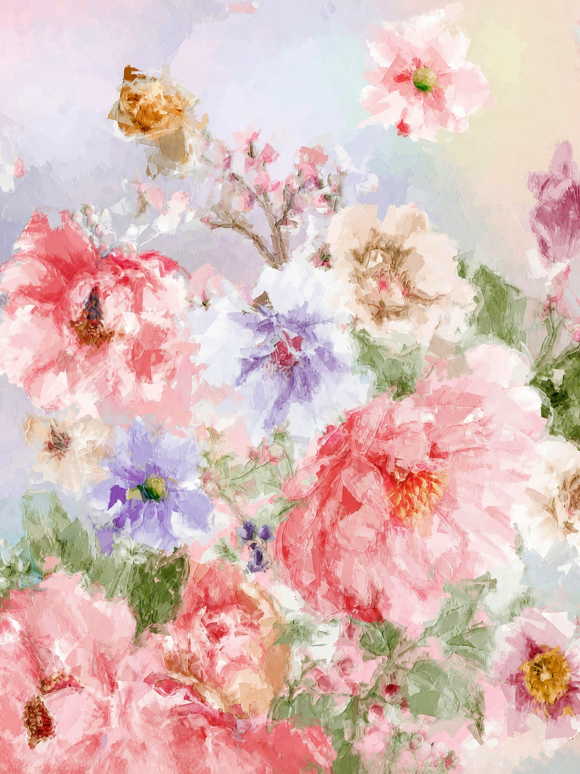 Pastel Floral Garden Wall Art Print - unframed