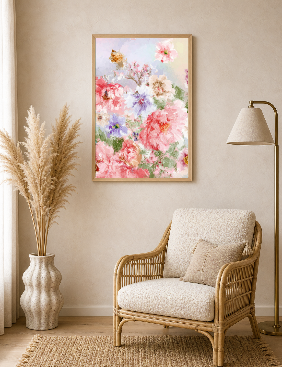 Pastel Floral Garden Wall Art Print - wood framed poster