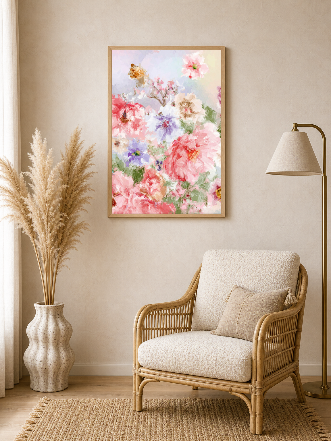 Pastel Floral Garden Wall Art Print - wood framed poster