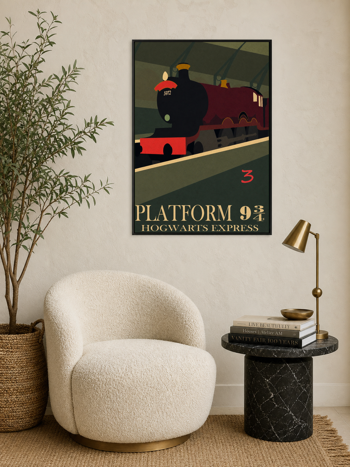 Platform 9¾ Hogwarts Express Wall Art Print - black framed