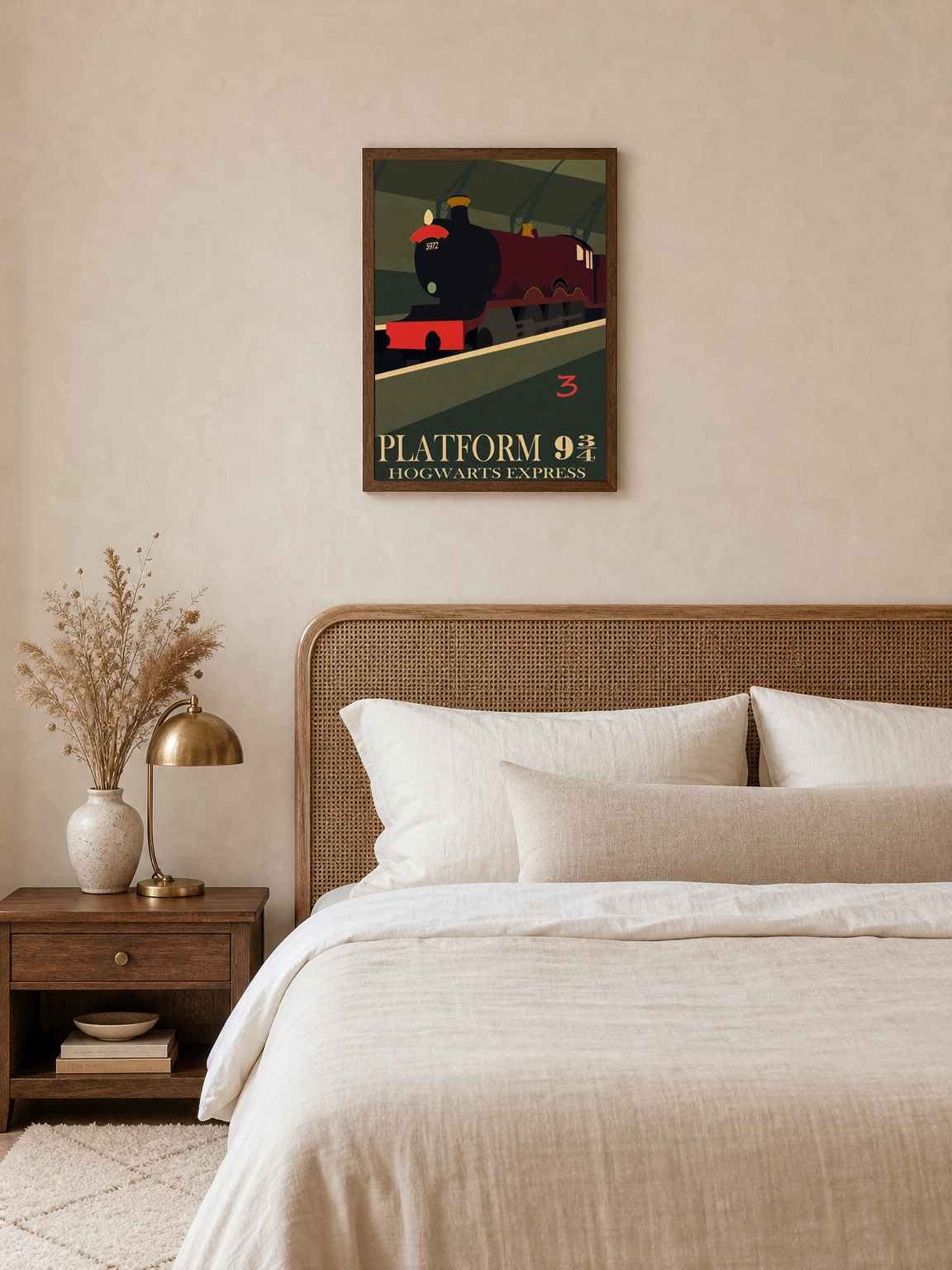 Platform 9¾ Hogwarts Express Wall Art Print - dark wood framed