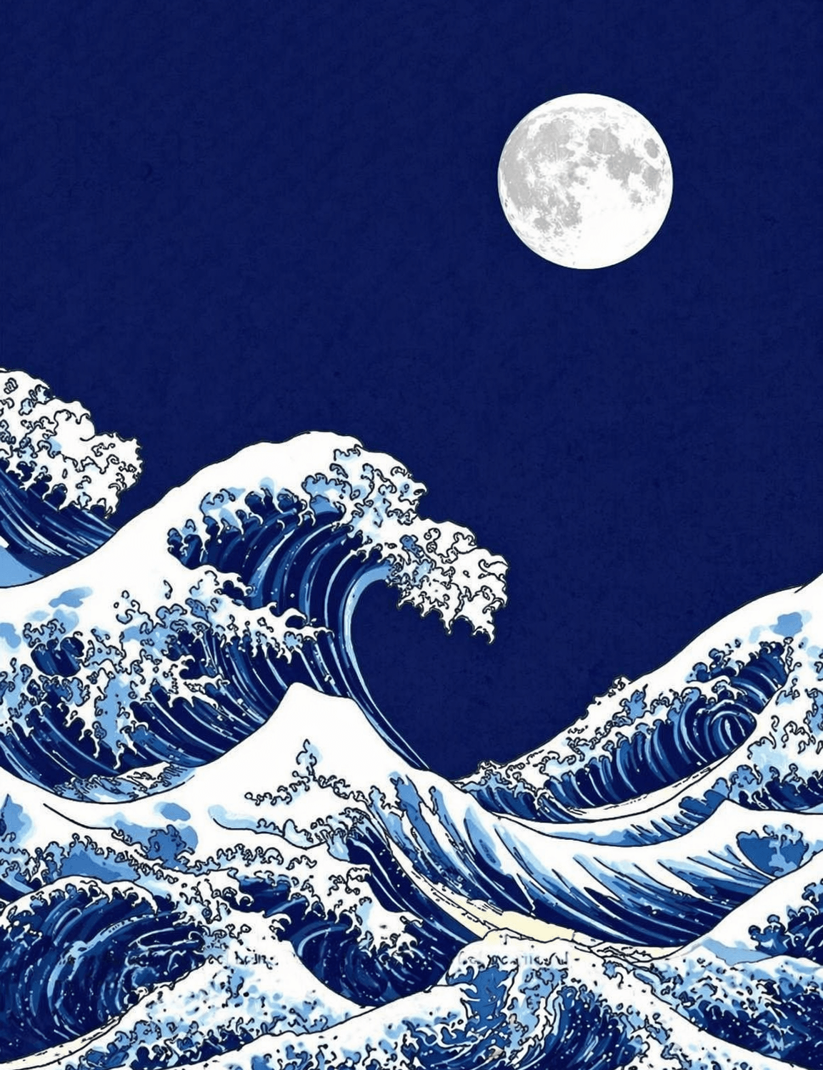 Moonlit Great Wave Wall Art Print - unframed