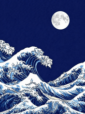 Moonlit Great Wave Wall Art Print - unframed