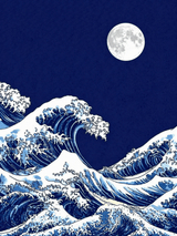 Moonlit Great Wave Wall Art Print