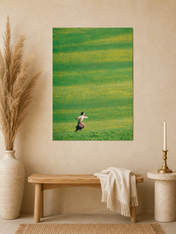 Woman Running in Green Field Wall Art Print - unframed mockup