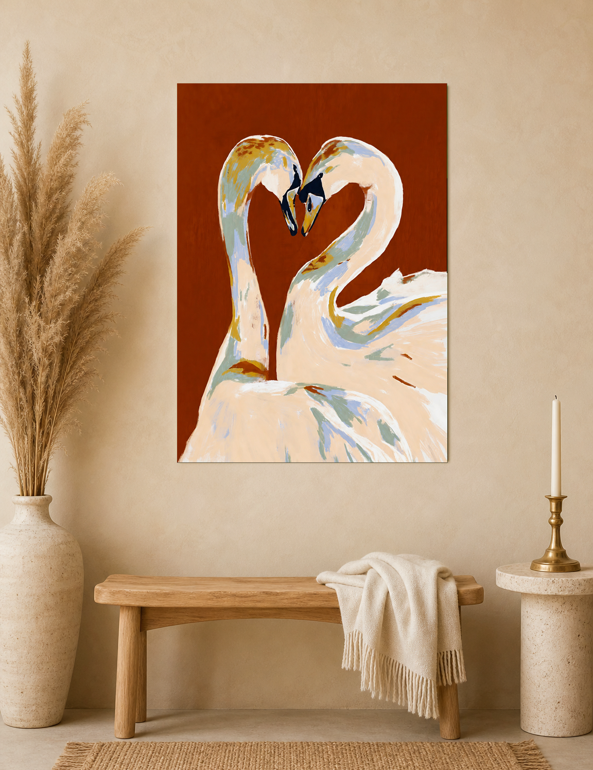 Swan Couple Heart Abstract Wall Art Print - unframed mockup