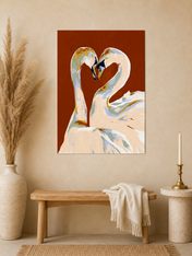 Swan Couple Heart Abstract Wall Art Print - unframed mockup