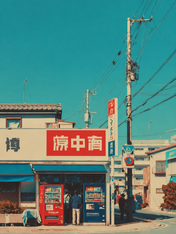 Retro Japanese Street Corner Wall Art Print - unframed