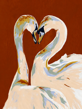 Swan Couple Heart Abstract Wall Art Print