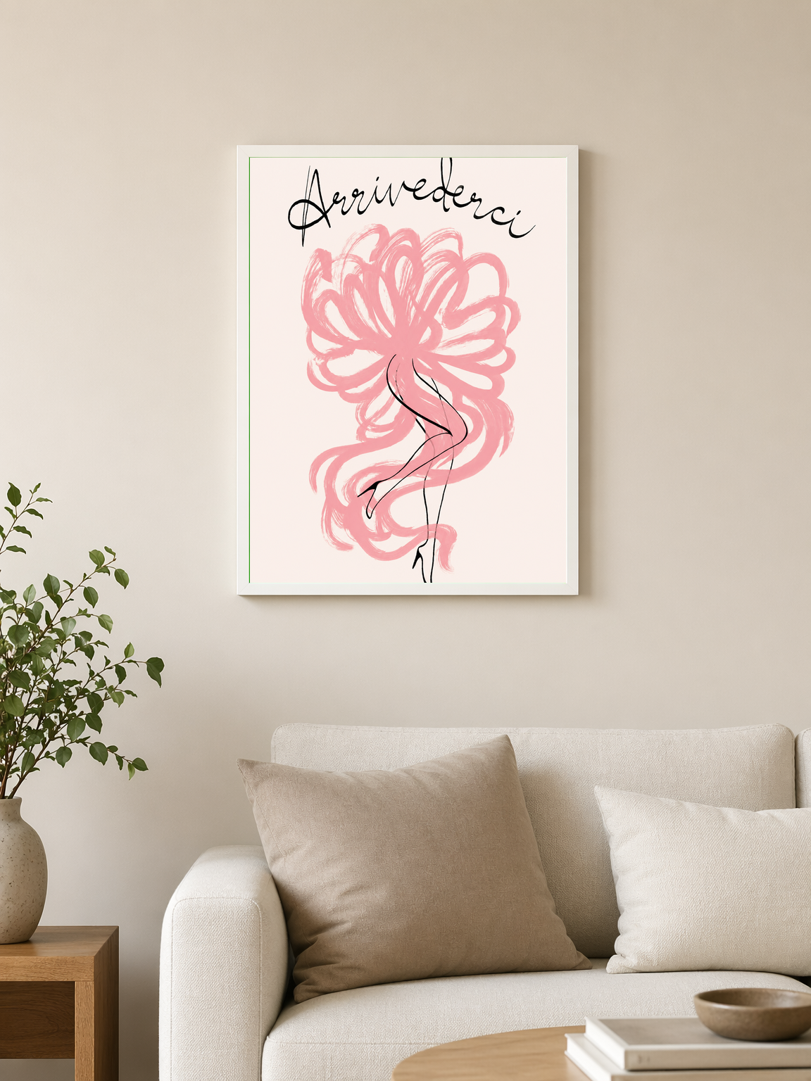Arrivederci Feminine Line Art Wall Art Print - white framed
