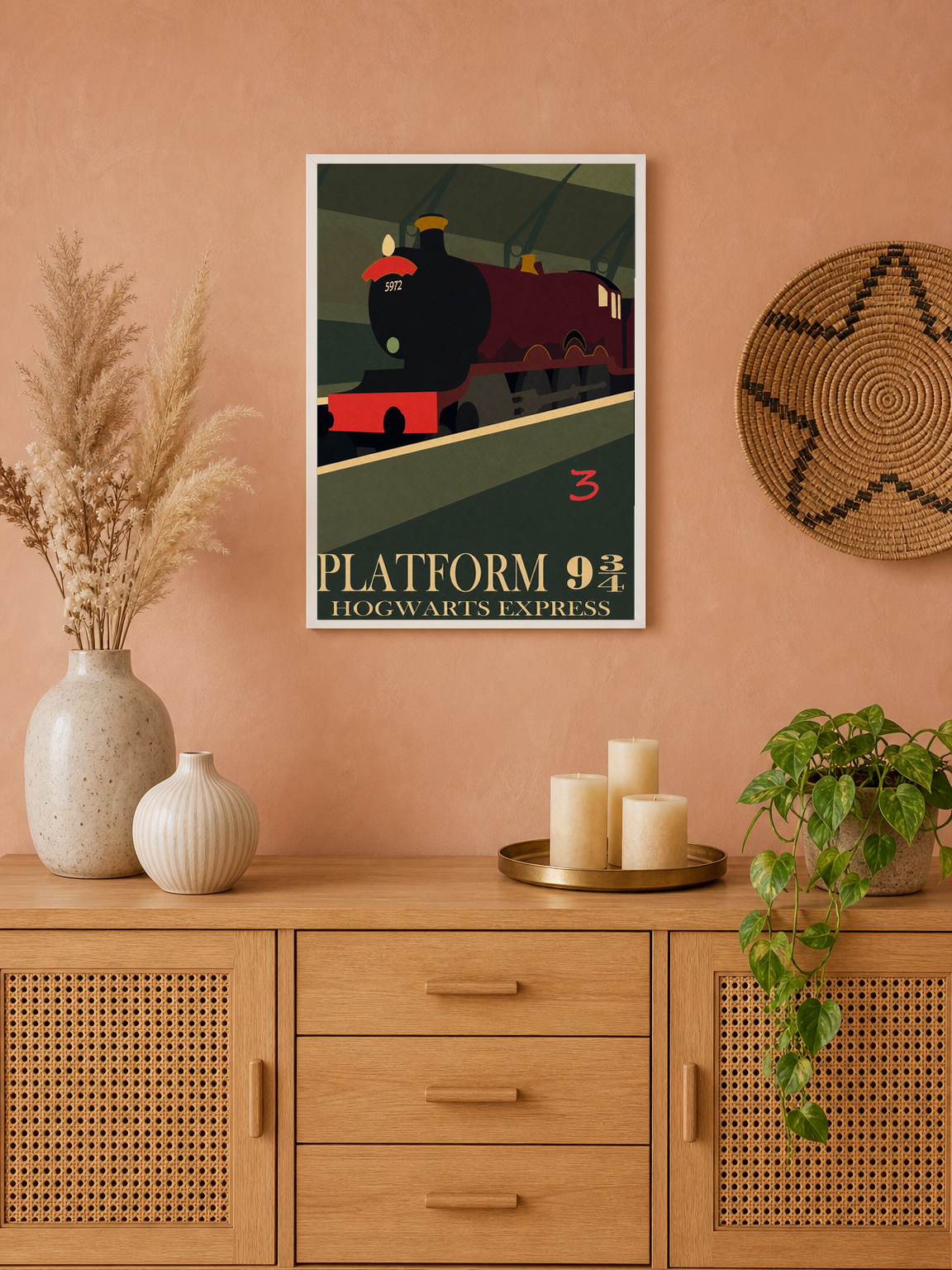 Platform 9¾ Hogwarts Express Wall Art Print - white framed