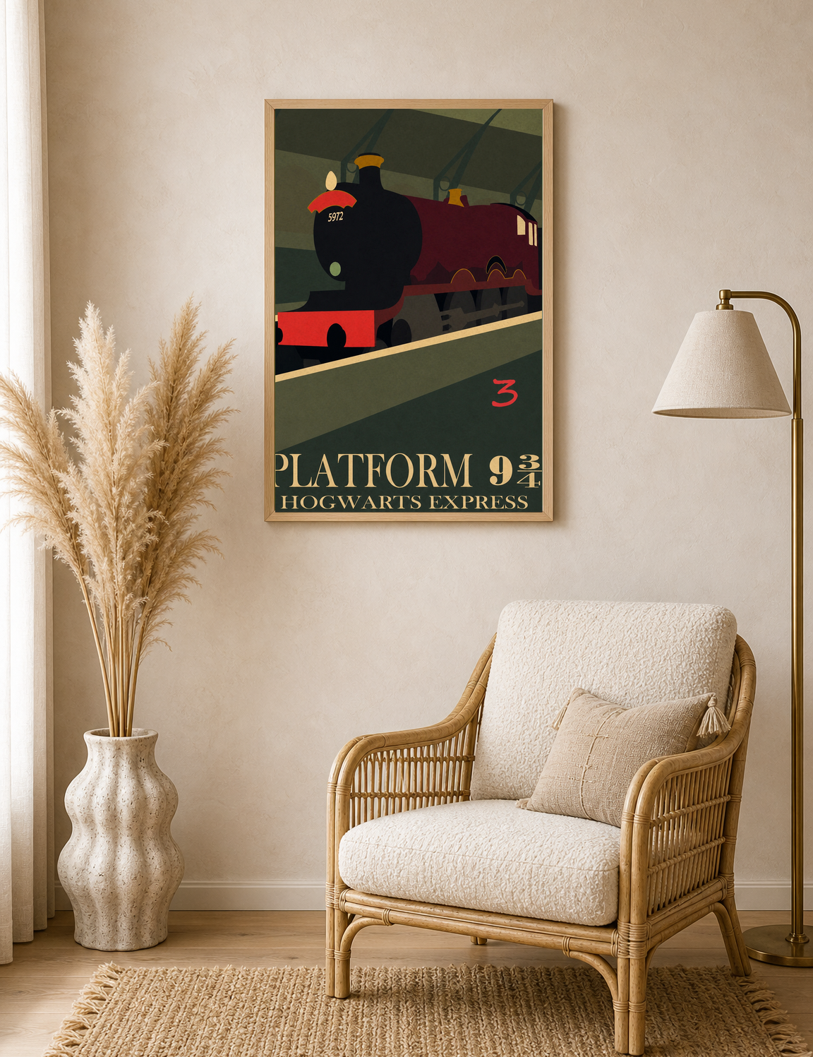 Platform 9¾ Hogwarts Express Wall Art Print - wood framed poster