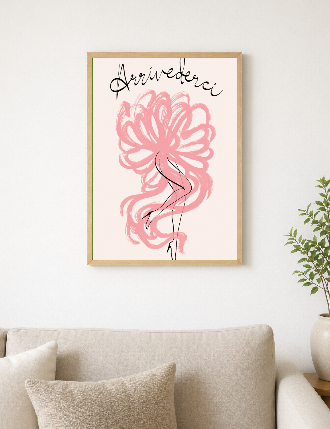Arrivederci Feminine Line Art Wall Art Print - wood framed poster