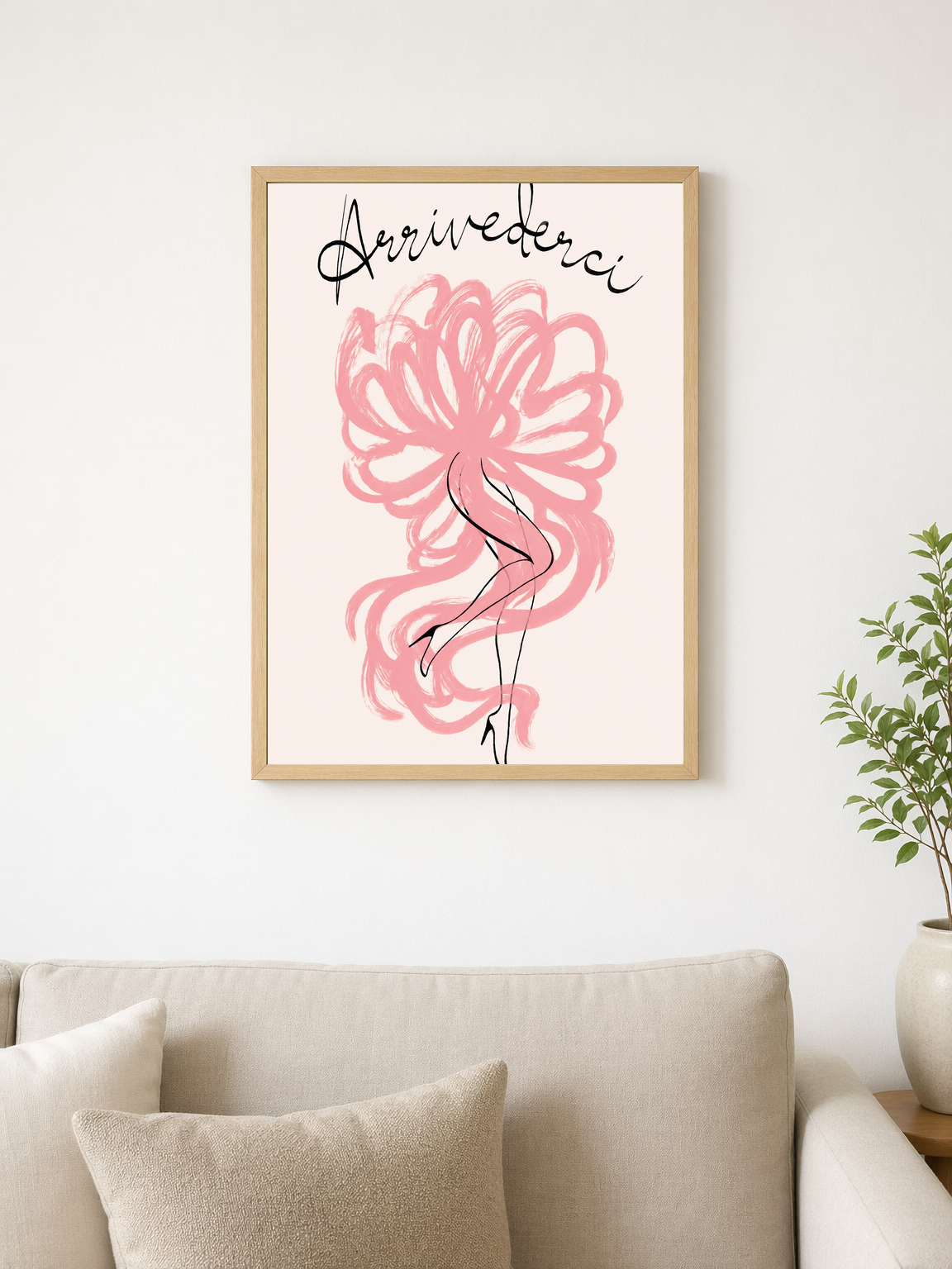 Arrivederci Feminine Line Art Wall Art Print - wood framed poster