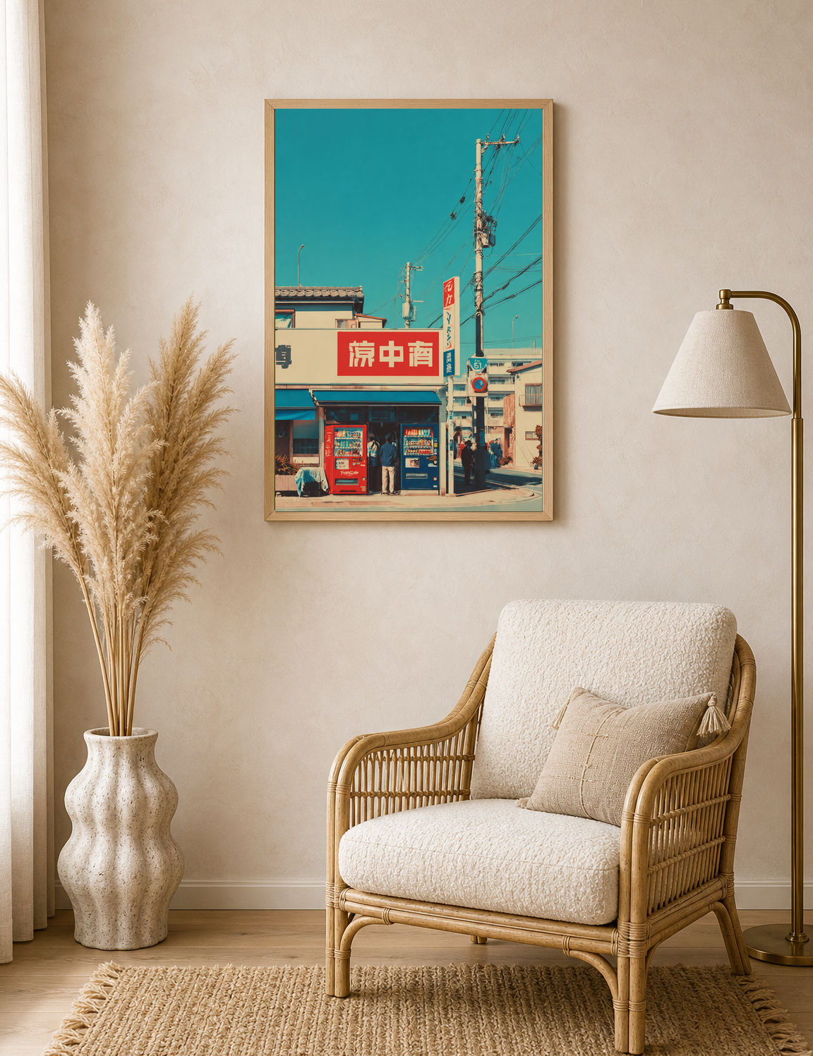 Retro Japanese Street Corner Wall Art Print - wood framed poster
