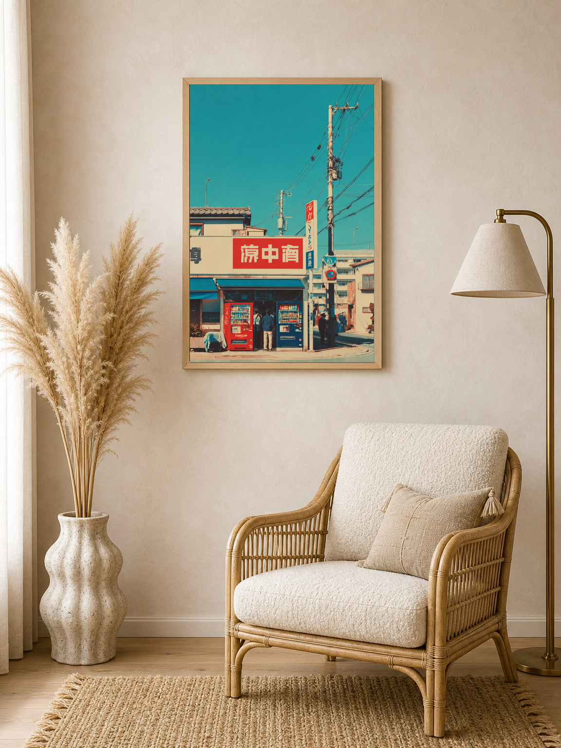 Retro Japanese Street Corner Wall Art Print - wood framed poster