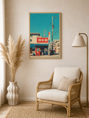 Retro Japanese Street Corner Wall Art Print - wood framed poster
