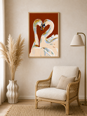 Swan Couple Heart Abstract Wall Art Print - wood framed poster