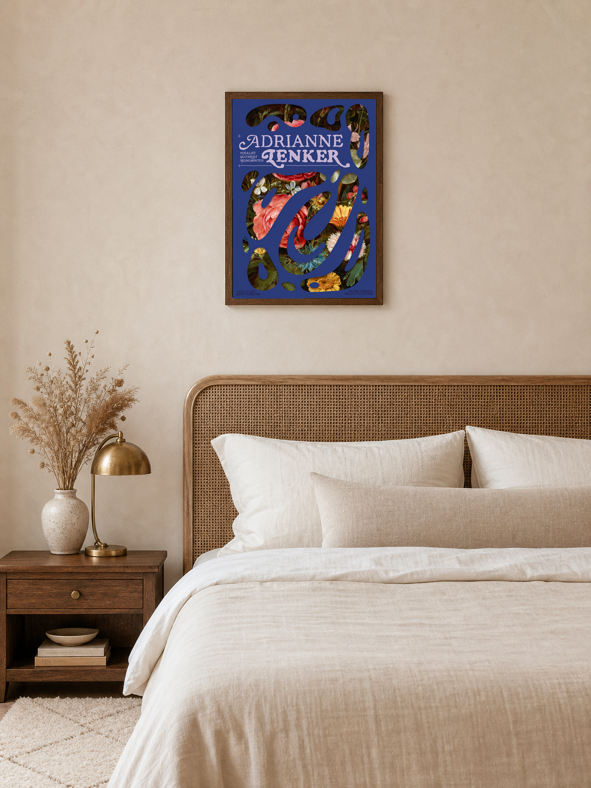 Adrianne Lenker Floral Poster Wall Art Print - dark wood framed