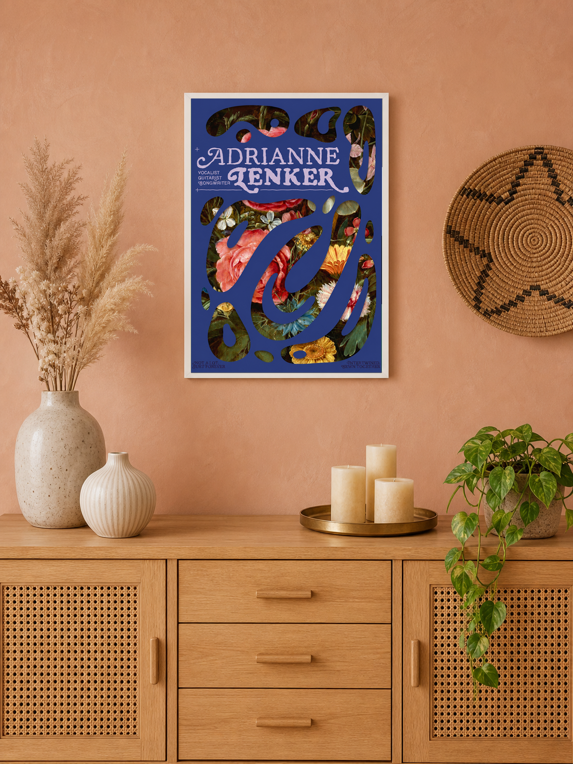 Adrianne Lenker Floral Poster Wall Art Print - white framed