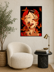 Surreal Butterfly Face Wall Art Print - black framed