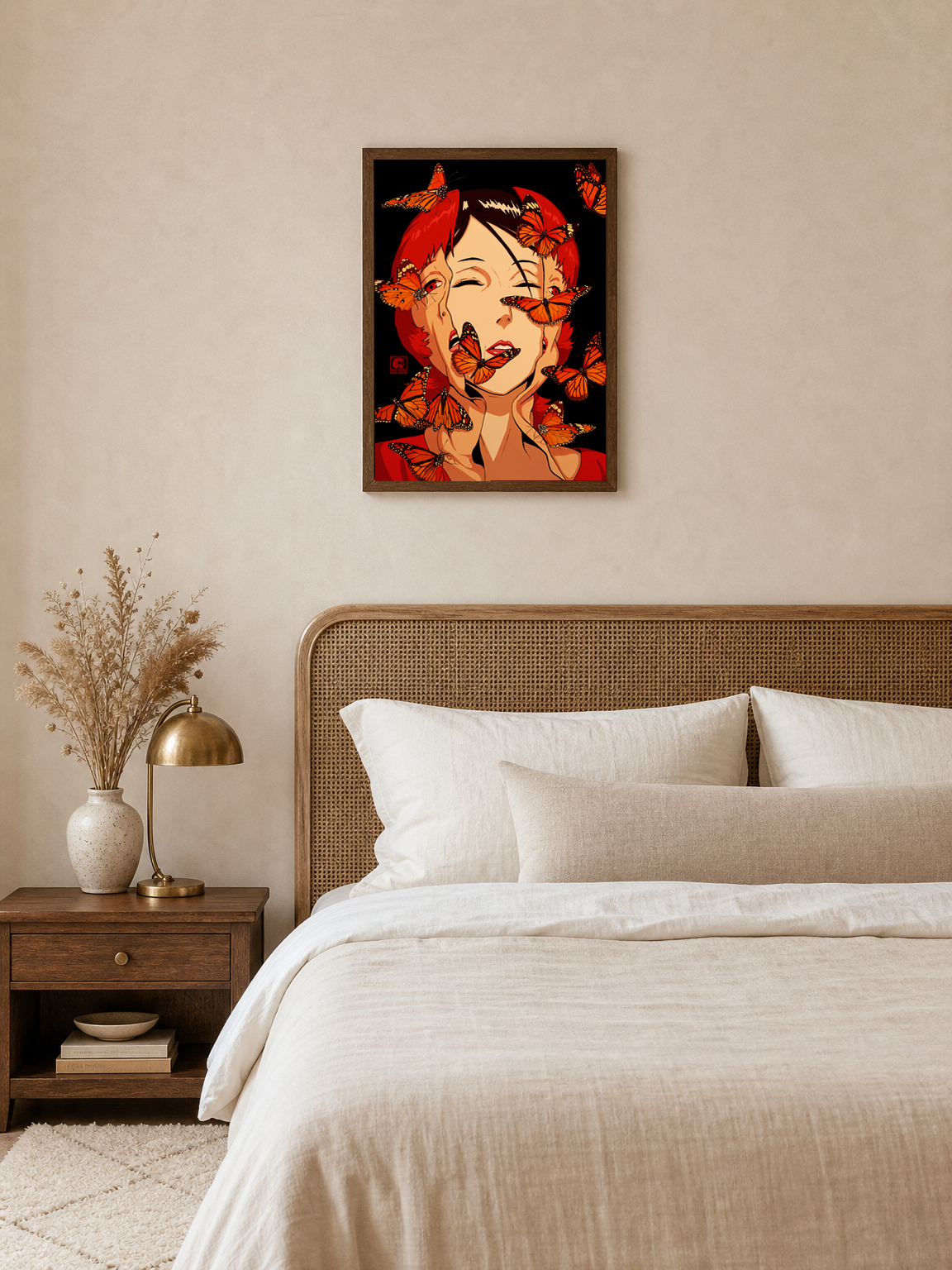Surreal Butterfly Face Wall Art Print - dark wood framed