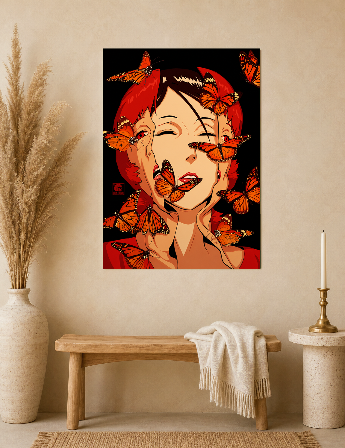 Surreal Butterfly Face Wall Art Print - unframed mockup