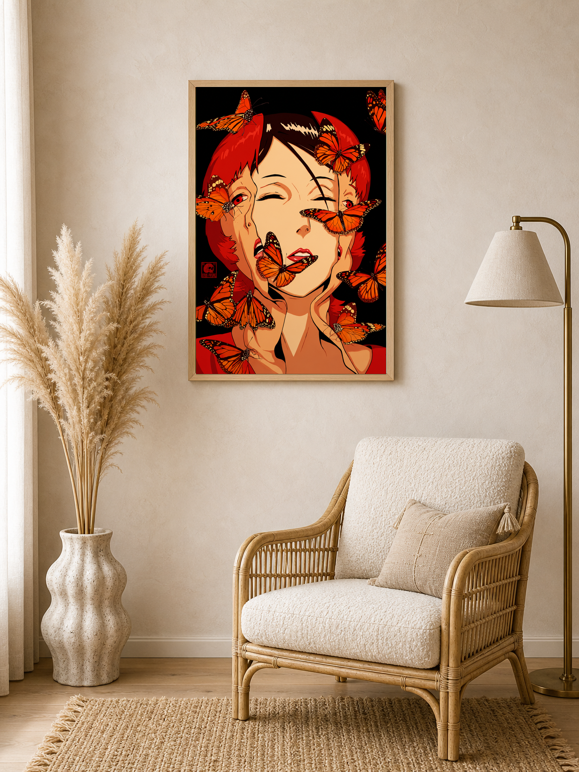 Surreal Butterfly Face Wall Art Print - wood framed poster