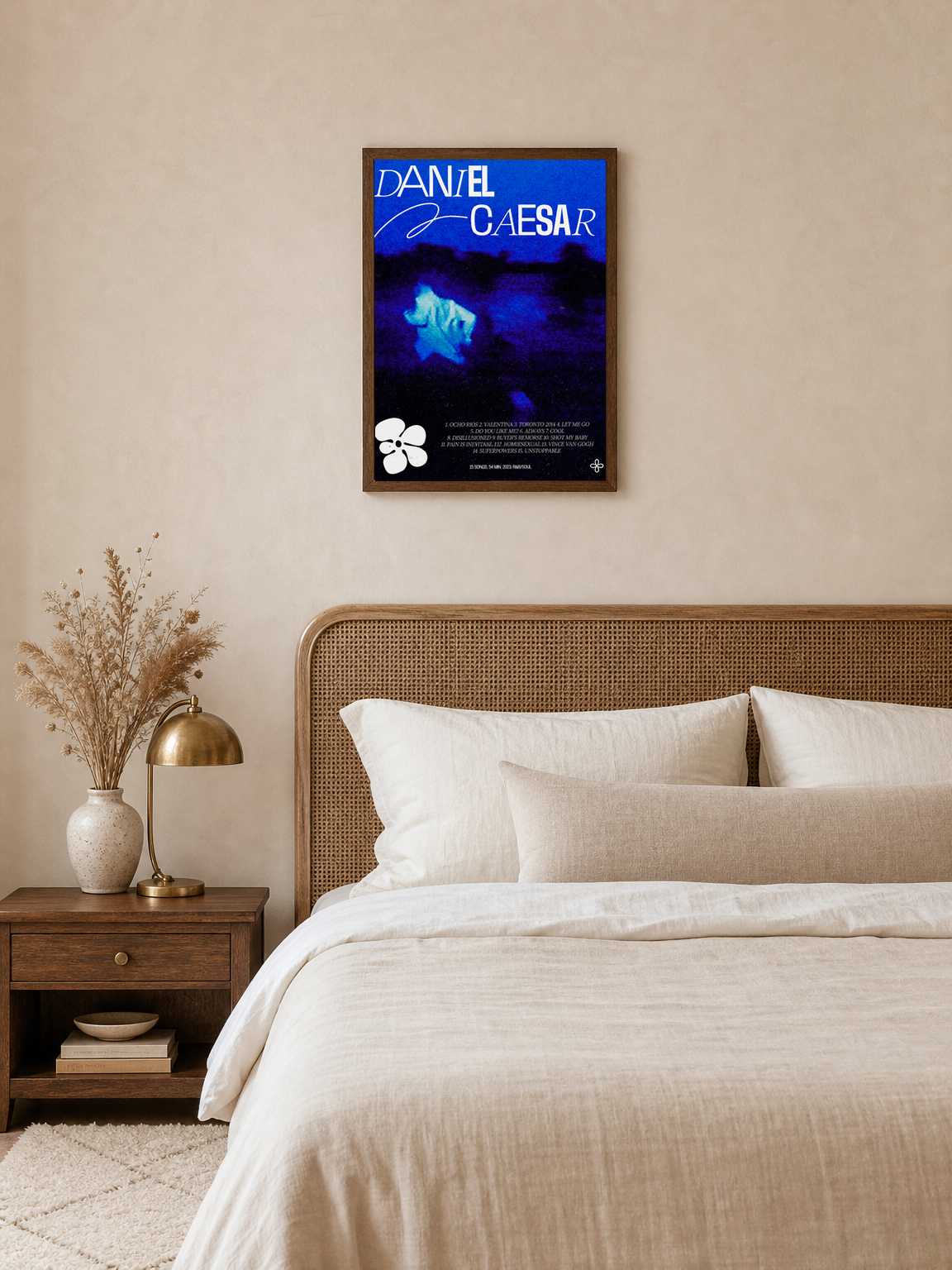 Daniel Caesar Blue Abstract Album Wall Art Print - dark wood framed