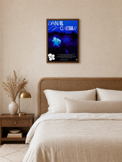 Daniel Caesar Blue Abstract Album Wall Art Print - dark wood framed