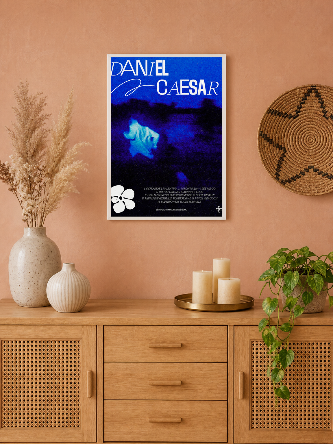 Daniel Caesar Blue Abstract Album Wall Art Print - white framed
