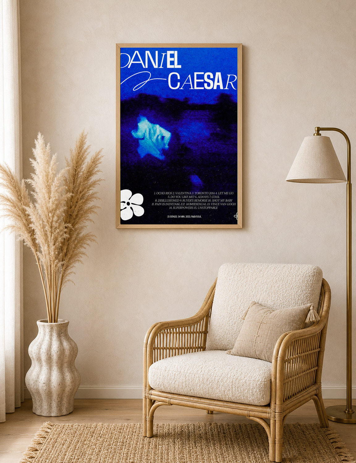Daniel Caesar Blue Abstract Album Wall Art Print - wood framed poster