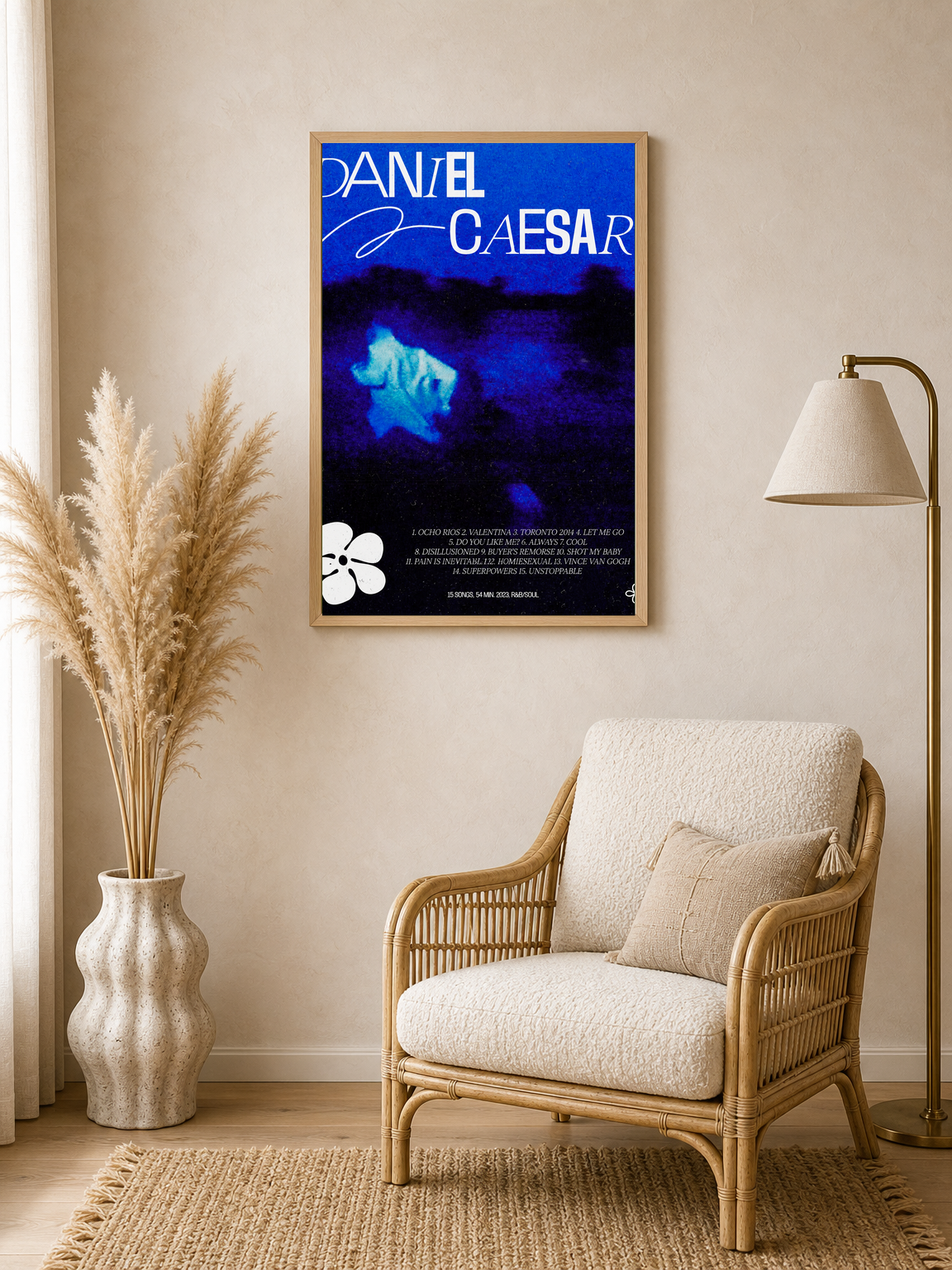 Daniel Caesar Blue Abstract Album Wall Art Print - wood framed poster