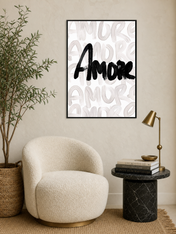 Amore Brush Script Wall Art Print - black framed