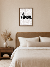 Amore Brush Script Wall Art Print - dark wood framed