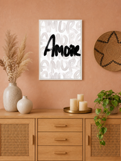 Amore Brush Script Wall Art Print - white framed